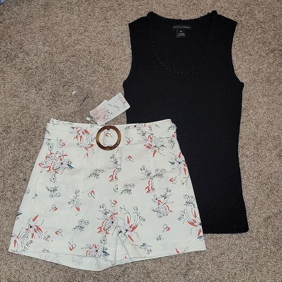 NWT Shun Bo CH-104 Mi Gusto High Rise Dressy Mom Shorts Pantalones Outfit Size S - Picture 1 of 10